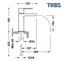 MONOMANDO LAVABO CAÑO CASCADA LIBRE LOFT TRES